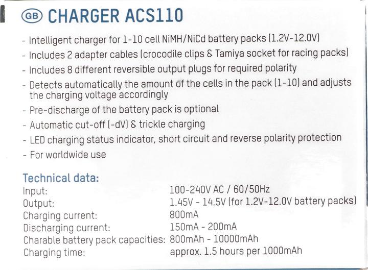 Produktbild AccuCell Akkupack-Ladegerät ACS 110 NiCd, NiMH für 1,2 Volt bis 12 Volt AkkuPack