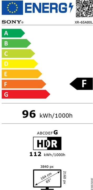 Etichetta energetica Sony SINTONIZZATORE OLED 65IN 163,83CM E 3Y (64.57", OLED, 4K, 2023)