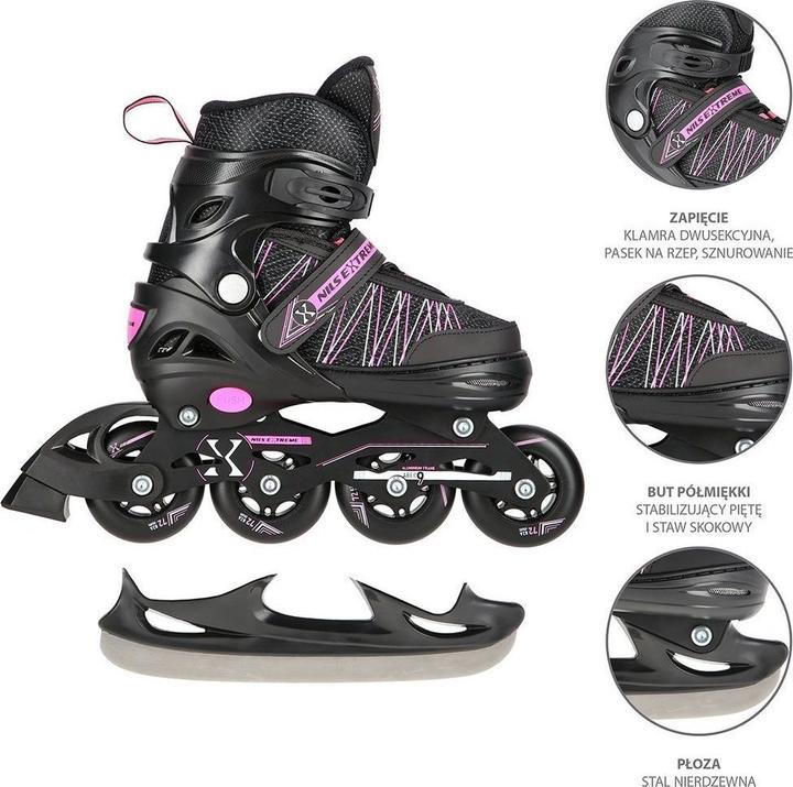 Produktbild Nils Rollschuhe/Hockey-Skates NH11912 schwarz-rosa - PU76 mm/82A (M 35-38) (37)