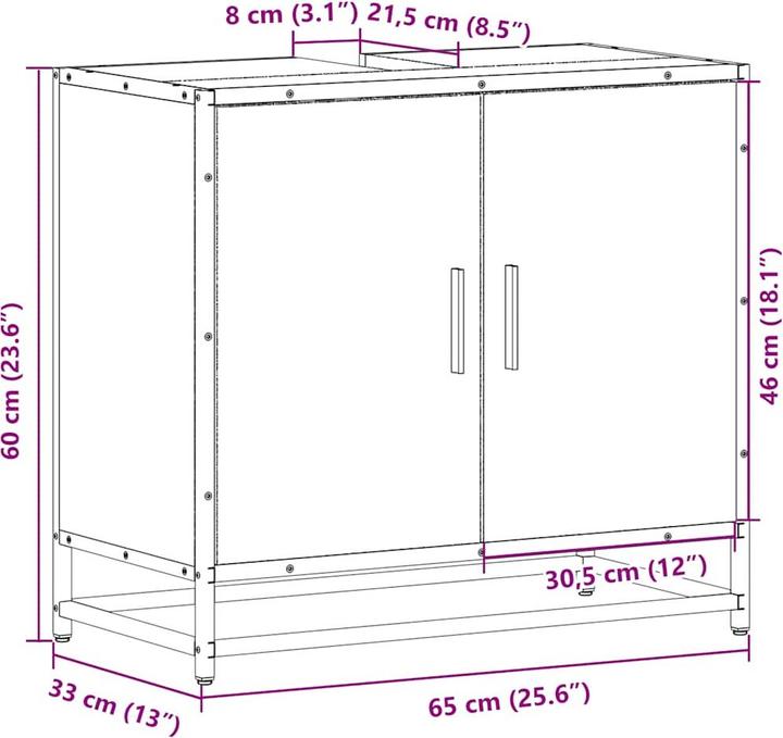 Image du produit VidaXL Meuble sous lavabo (65 x 33 x 60 cm)