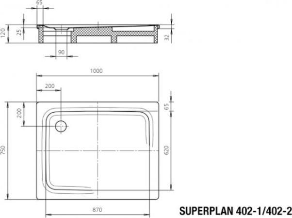 Immagine prodotto Kaldewei Superplan Classic 402-2 75x100cm con supporto in polistirolo