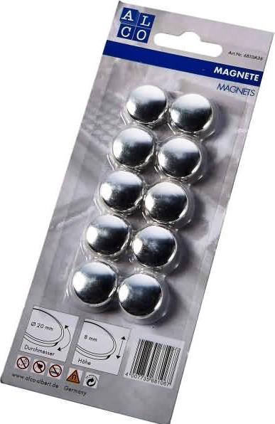 Image du produit Alco Aimants plats argentés, diamètre : 20 mm (10 x)