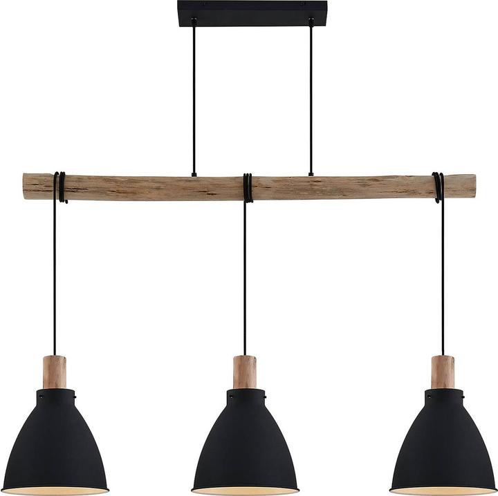 Produktbild Lindby Trebale 3 Pendelleuchte Black/Wood (E27)