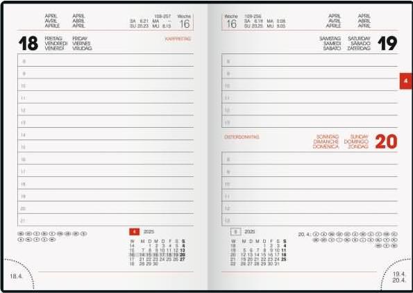 Actual product image Pocket calendar 736 10x14cm 1 day/page PU cover flexible neon black 2025 (English, French, Italian, Spanish, German, Dutch)