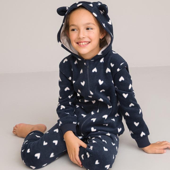 Actual product image La Redoute Collections Fleece overall with heart pattern and hood (140)