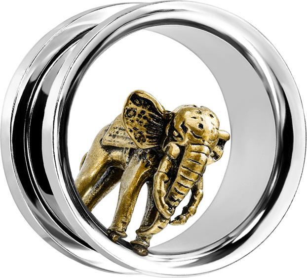 Immagine prodotto Star Piercing Carne Tunnel argento con elefante dorato (Acciaio chirurgico 316L)