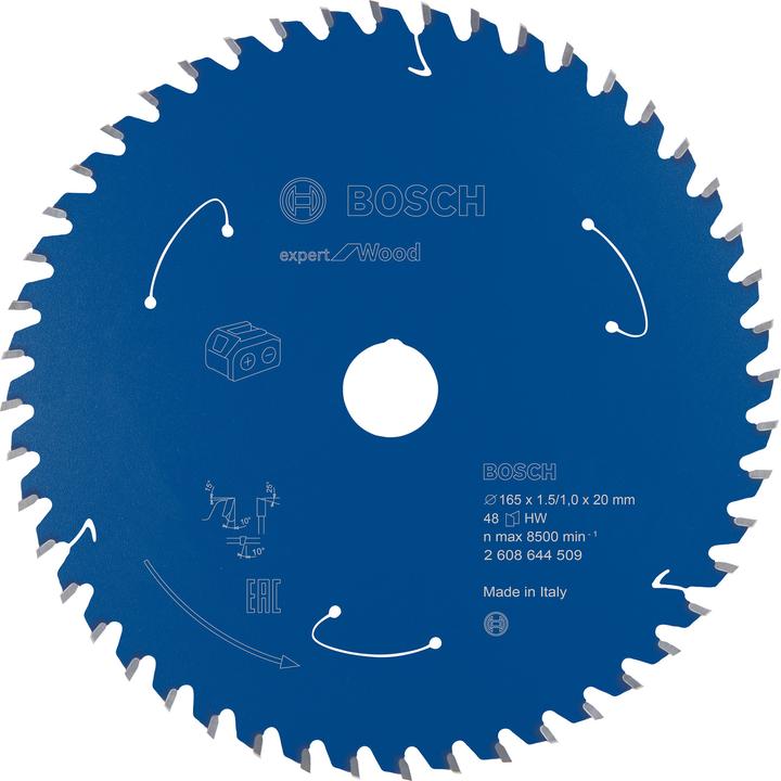 Bosch Professional Zubehör Akku-Kreissägeblatt Expert for Wood, 165 x 1,5/1 x 20, 48 Zähne