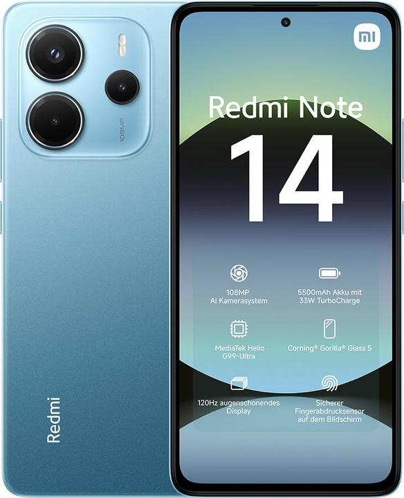 Produktbild Xiaomi Redmi Note 14 (256 GB, Ocean Blue, 6.67", Dual SIM, 108 Mpx, 4G)