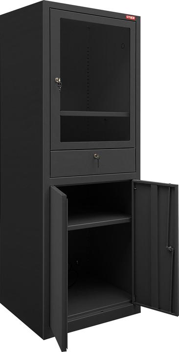 Actual product image Stier Computerschrank mit Schublade und Türen 1750x650x550mm schwarz (65 cm, 175 cm)