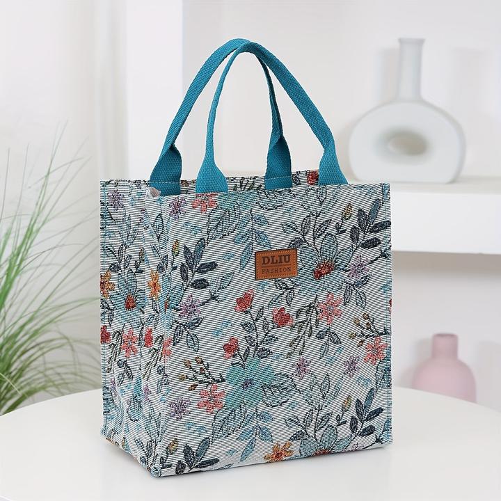 Only-Bags.Store Vintage Floral Nylon Tote Bag mit Reissverschluss, faltbare Top-Griff Handtasche für Pendeln und