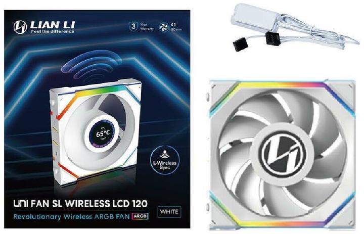 Productafbeelding Lian-Li UNI FAN SL Draadloze LCD-ventilator, ARGB, PWM - 120 mm, wit (120 mm, 1 x)