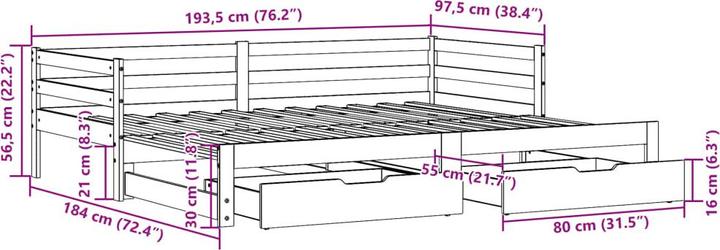 Image du produit VidaXL Lit de jour Extensible avec tiroirs (90 x 190 cm)