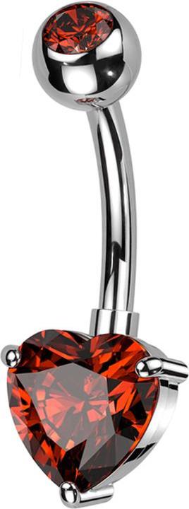 Produktbild Star Piercing Banane silber mit Kugel silber Kristall rot und grossem Herz Kristall rot (Messing, Titan G23)