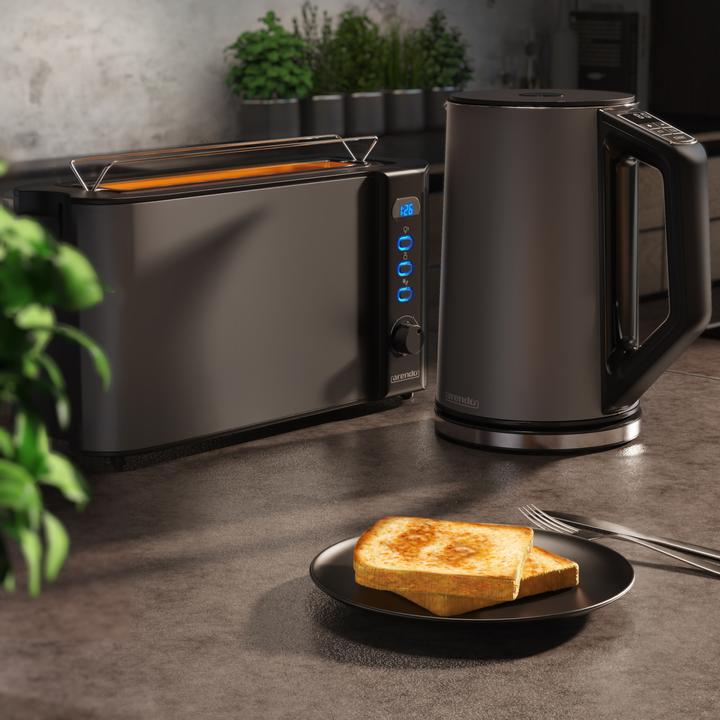 Produktbild Arendo Frühstücks Set, Edelstahl Wasserkocher 1,5l Temperaturwahl & 2 Scheiben Langschlitz Toaster, Grau (1.50 l)