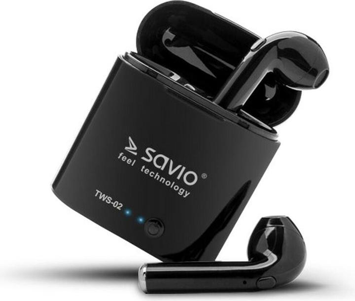 Produktbild Savio TWS-02 Kabellose Bluetooth-Kopfhörer Schwarz (keine Geräuschunterdrückung, 100 h, Kabellos)