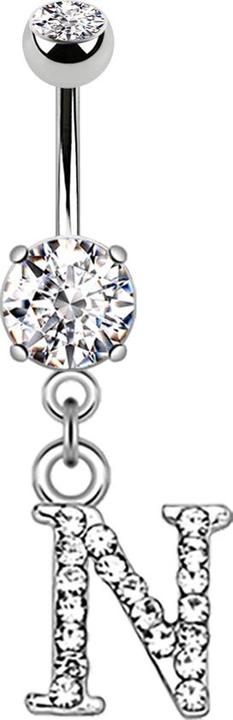 Produktbild Star Piercing Banane silber mit Anhänger Kristall Buchstabe N (Messing, Chirurgenstahl 316L)