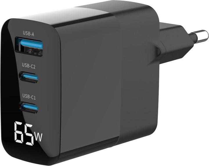 Actual product image Eaxus USB charger with charging cable, 3 ports, 2x type-C & 1x type-A, 65 watts, black (65 W)