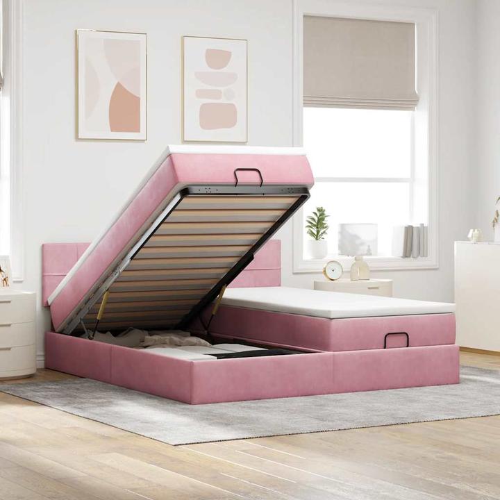 Produktbild VidaXL Ottoman-Bett mit Matratzen Rosa 200x200 cm Samt (200 x 200 cm)