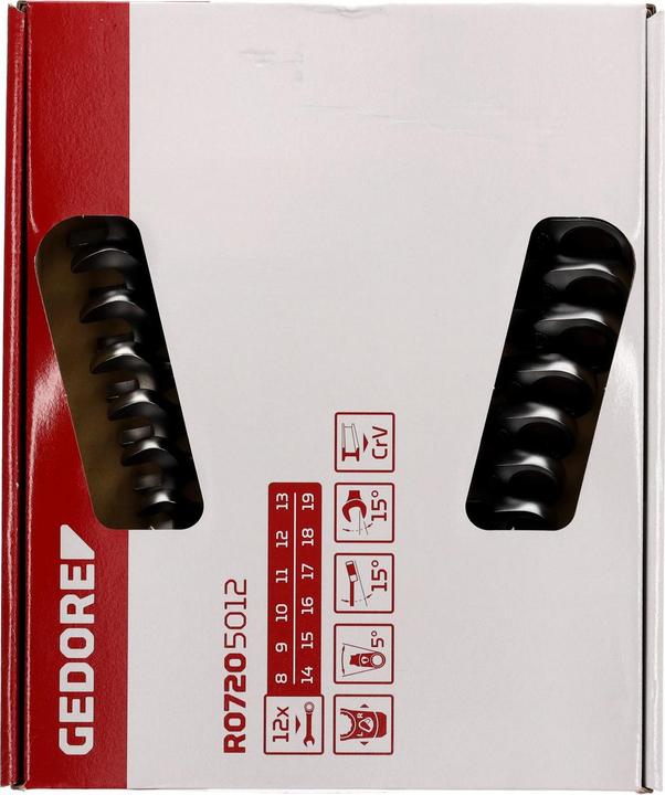 Produktbild Gedore Red red R07205012 Ringratschenmaulschlüssel Satz SW8-19 mm 12-teilig (19 mm, 15 mm, 8 mm, 7 mm, 10 mm)
