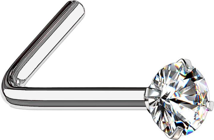 Image du produit Star Piercing Clous de nez coudés argentés cristal rond serti d'argent (sans laiton, Titane G23)