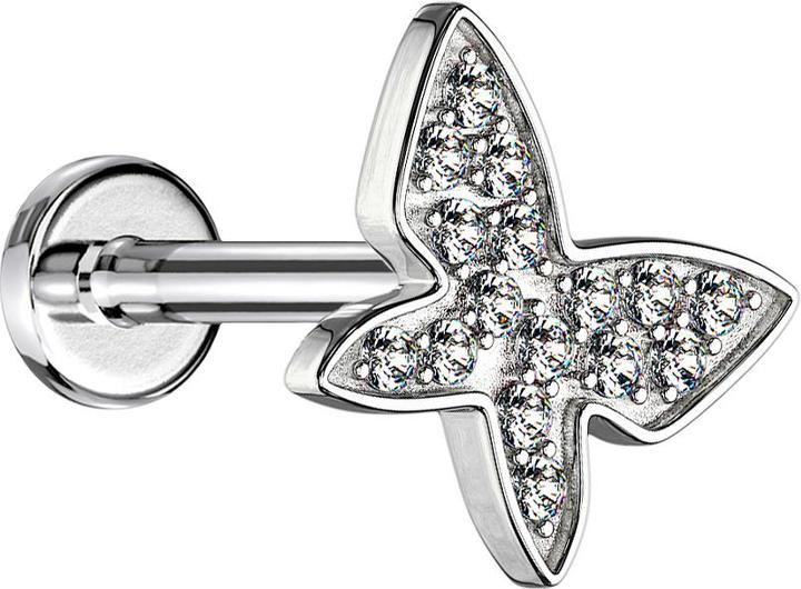 Actual product image Star Piercing Micro Labret internal thread silver butterfly with crystals (Surgical steel 316L, Brass)