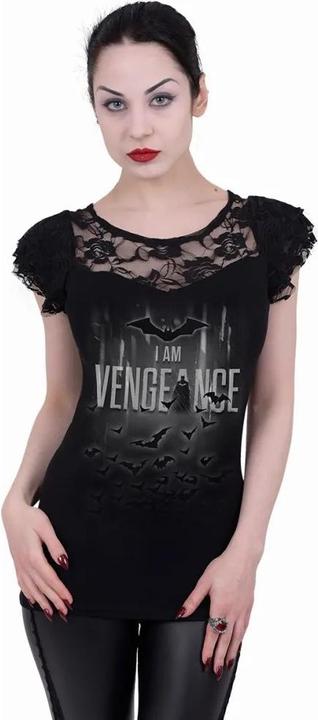Actual product image Spiral Womens/Ladies I Am Vengeance Batman Lace Detail Capped Sleeved T-Shirt (L)