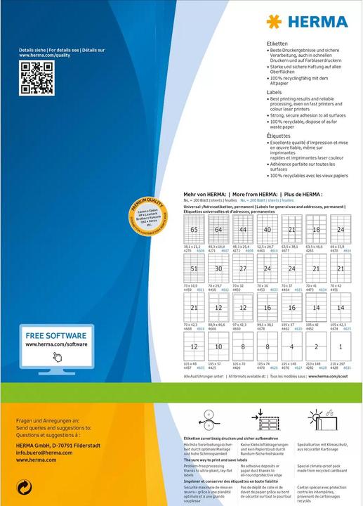 Productafbeelding HERMA Universele etiketten A4