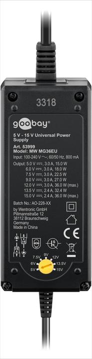 Image du produit Goobay Adaptateur secteur universel 3V-12V 1.0 A