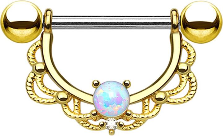 Actual product image Star Piercing Barbell Halbkranz vergoldet mit Opal (without brass, Surgical steel 316L)