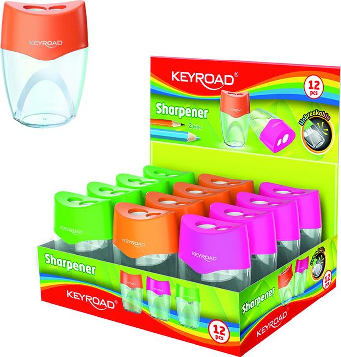 Image du produit Keyroad Taille-crayon plastique, incassable, double, avec réservoir, boîte, mélange de couleurs