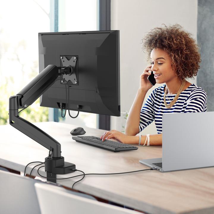 Actual product image j5Create JTSA301 Ergonomic Monitor Mount with Dock, Black, Clamp/Grommet, 8 kg, 43.2 cm (17") (Table, 32.01")