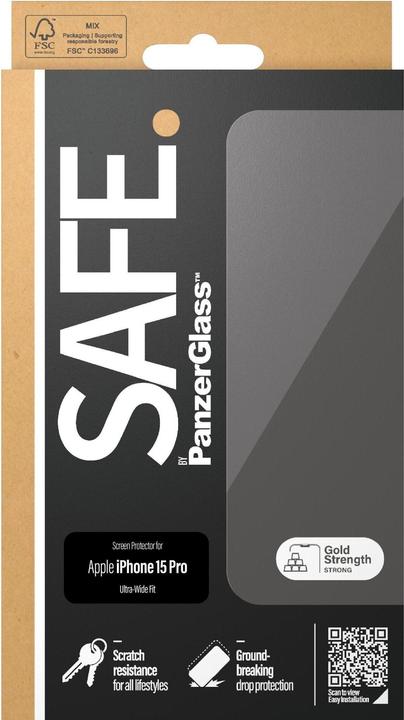 Actual product image PanzerGlass SAFE. Screen Protector iPhone 2023 6.1" Pro Ultra-Wide Fit (1 Piece, Apple iPhone 15 Pro)