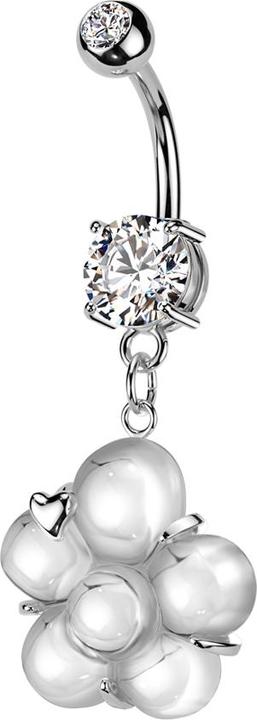 Image du produit Star Piercing Banane silber mit zwei Kugeln Kristall silber Anhänger Blume mit Herz (Acier chirurgical 316L, Laiton)