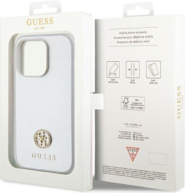 Immagine prodotto Guess GUHCP15LPS4DGPS Custodia rigida iPhone 15 Pro 6.1" srebrny/argento con logo in metallo strass (Apple iPhone 15 Pro)