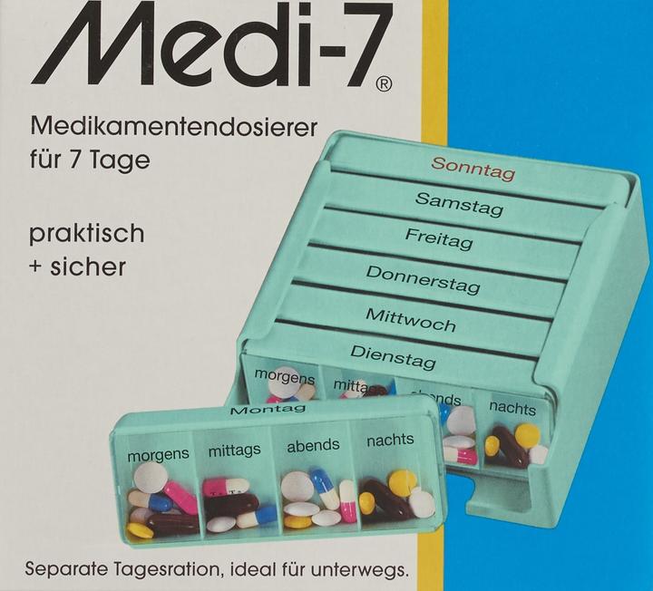 Actual product image Sahag Medi-7 Medication dispenser 7 days 4 compartments Per day turquoise german