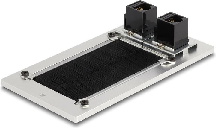Produktbild Delock Einbaurahmen mit Bürste und 2 x RJ45 Keystone Modul Cat.6
