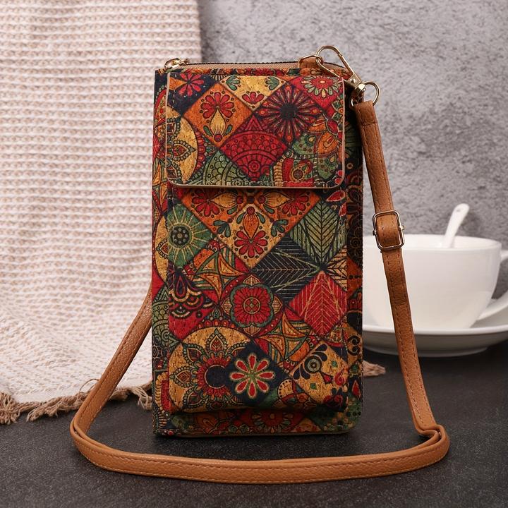 Produktbild Only-Bags.Store Bohemian Floral Pattern Wallet, Retro Vegan Leather Coin Purse, Crossbody Mobile Phone Bag