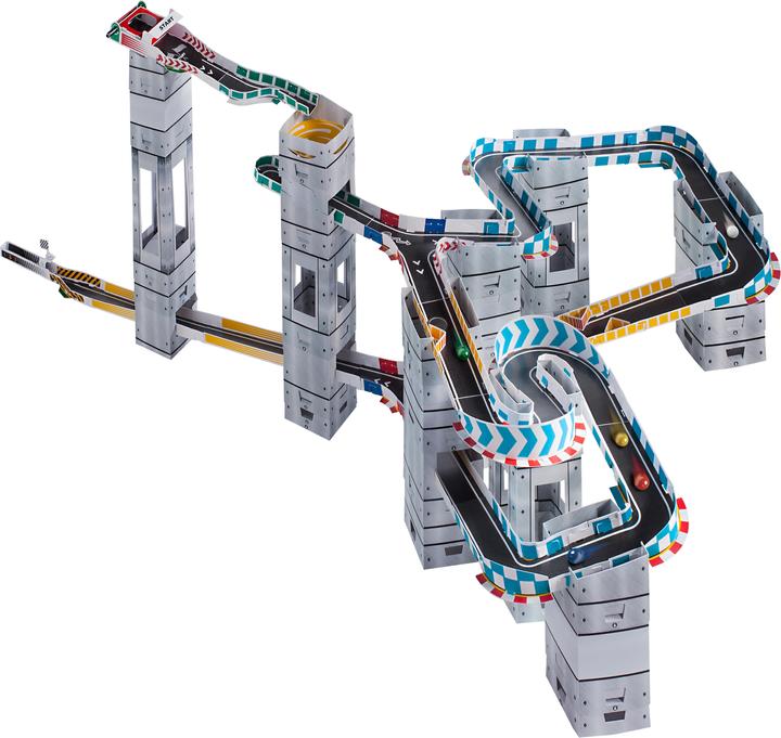 Produktbild Marble Racetrax Murmel Rennbahn: Starter Set mit 24 Bögen, 4 Meter Rennstrecke & 5 Murmeln, Murme...