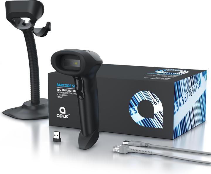 Actual product image Aplic Wireless barcode scanner, handheld scanner 2.4 GHz 1D 2D, 2000 mAh, barcode scanner incl. stand (1D barcodes, 2D barcodes)