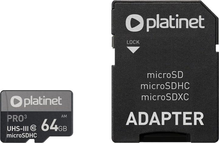 Produktbild Platinet PMMSDX64UIII memory card MicroSDXC UHS-III (64 GB, microSDXC, U3, UHS-III)