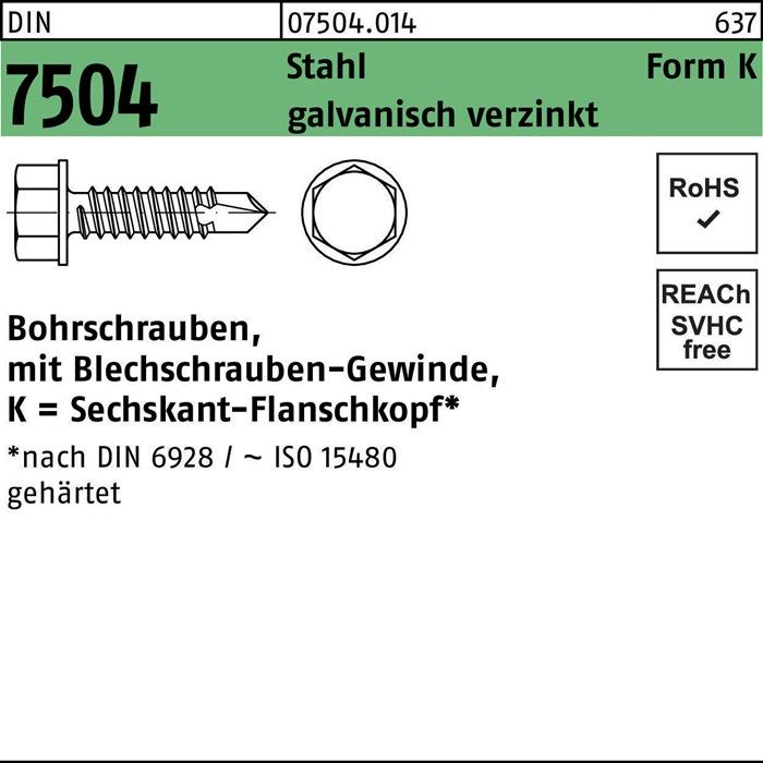 Image du produit Vis autoforeuse DIN 7504 avec tête hexagonale K 3,5 x 19 acier électro-galvanisé acier (1000 Vis par pièce)
