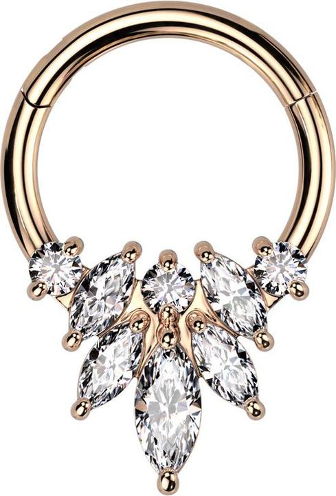 Produktbild Star Piercing Micro Segmentring klappbar rosegold drei runde und vier Ovale Kristalle silber (Chirurgenstahl 316L, Messing)