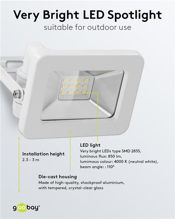 Actual product image Goobay LED outdoor spotlight, 10 W (853 lm, IP65)
