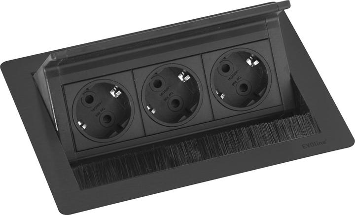 Actual product image Evoline Flip Top Push S multiple socket outlet 3x Schuko sockets, black (3 x, CEE 7/3, 3 m)