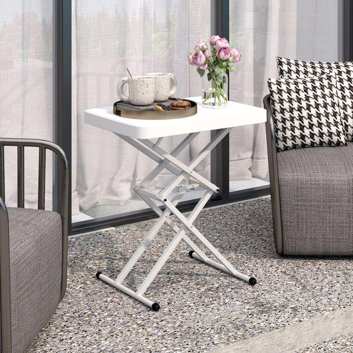 Immagine prodotto Swisshandel24 Beistelltisch Gartentisch höhenverstellbar, Kunststoff, bis 50kg belastbar, 65x45x70H cmWeiss