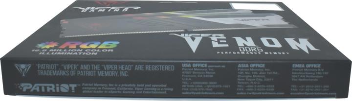 Actual product image Patriot Viper Venom RGB 32GB DDR5 6200-40, PVVR532G620C40K (2 x 16GB, 6200 MHz, DDR5 RAM, U-DIMM)