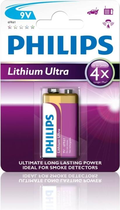 Image du produit Philips Lithium Ultra Battery 6FR61LB1A/10, Pile à usage unique, 9V, Lithium, 9 V, 1 pc(s), Cd (cadmi) (1 pcs, 9V Block)