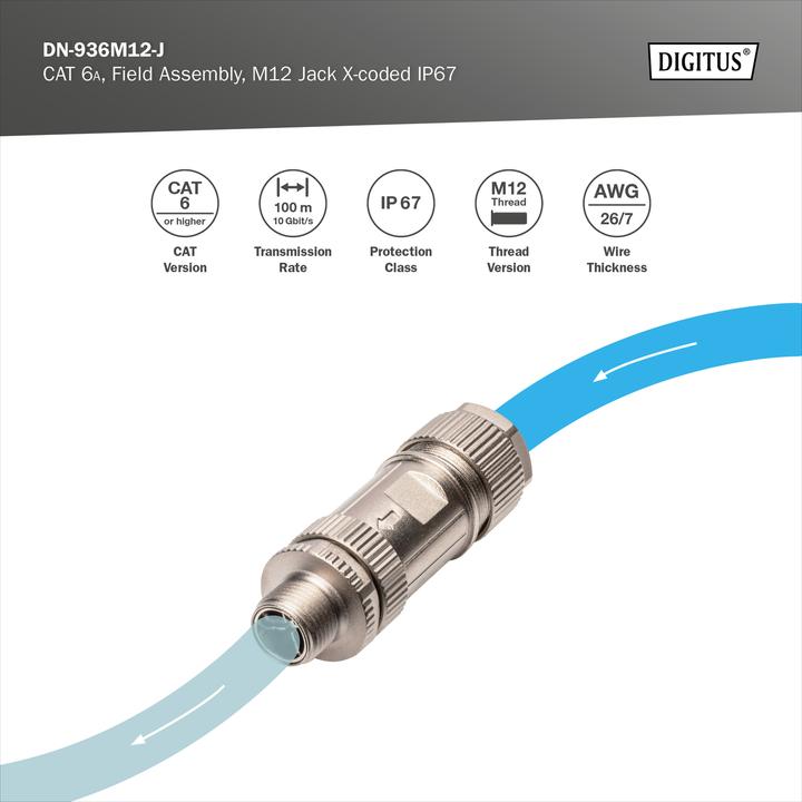 Produktbild Digitus M12-Buchse X-kodiert IP67, Cat. 6A, feldkonfektionierbar
