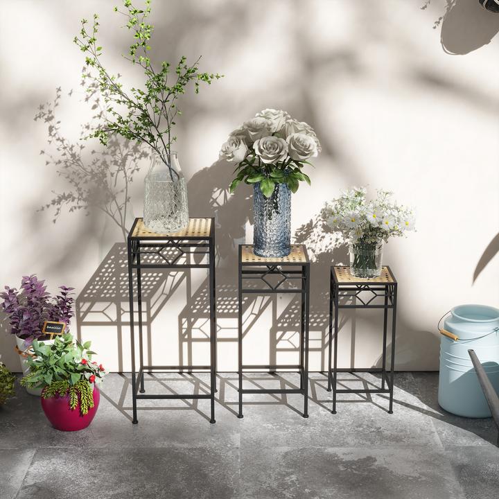 Image du produit Outsunny Set de supports pour fleurs avec plateau en osier