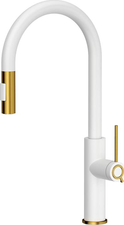 Q Company Jennifer Q Line Slim SteelQ Kitchen mixer standing white with gold-coloured elements (84818011)